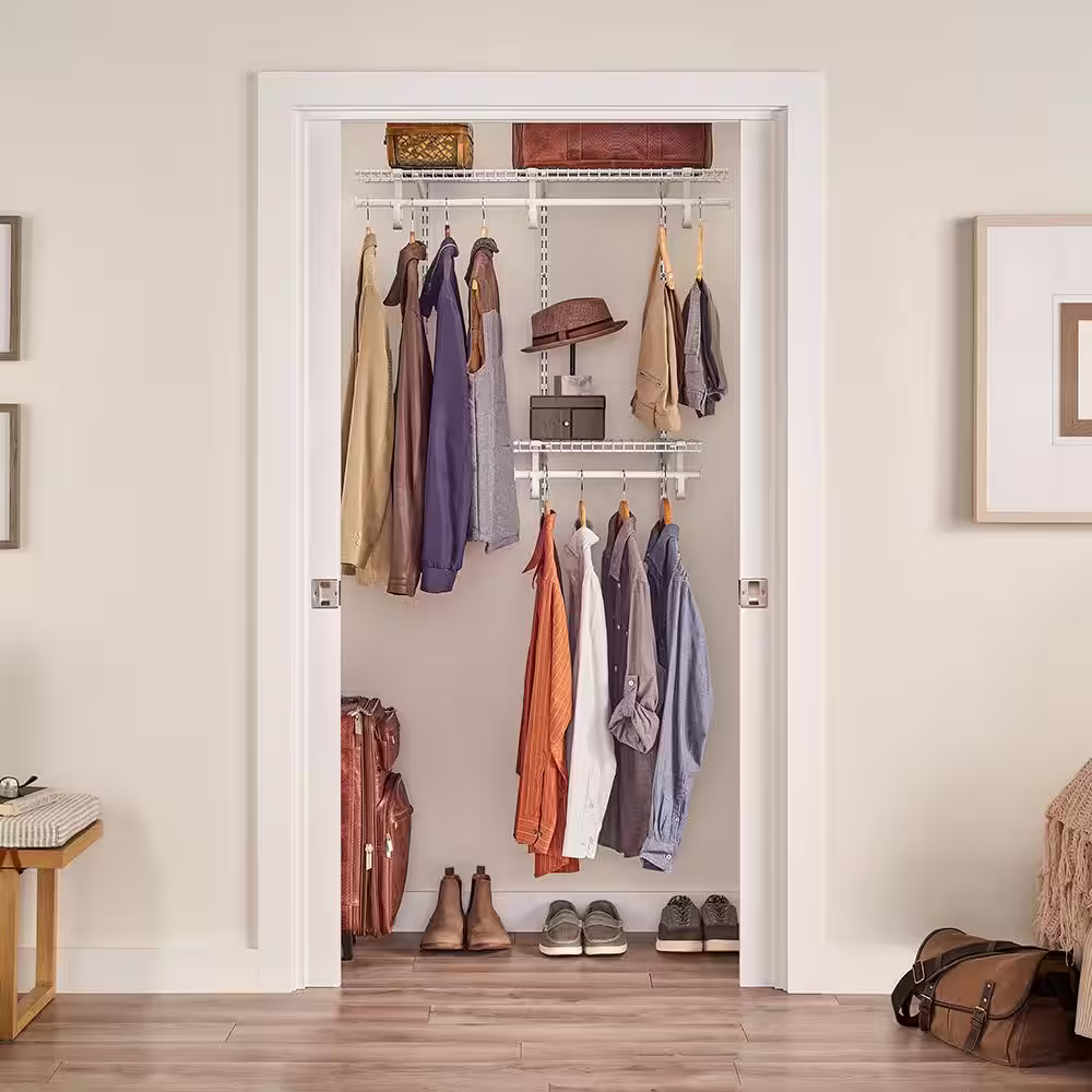 ClosetMaid ShelfTrack 48 in. W White Reach-In Wall Mount 2-Shelf Wire Closet System Organizer Kit