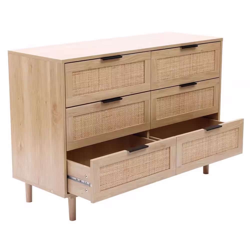 LuxenHome 6-Drawer Light Oak Dresser 29.5 in. x 43.3 in. x 15.7 in.