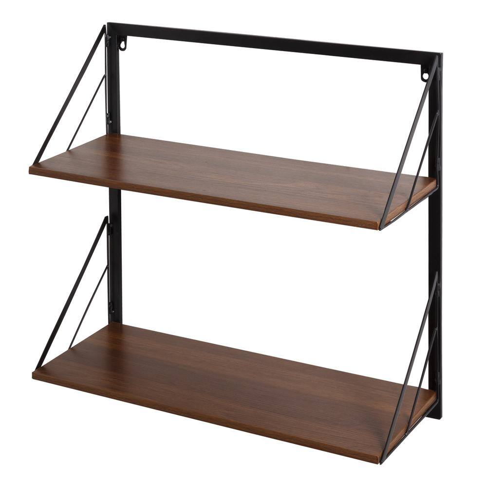 Honey-Can-Do Laundry Room Makeover 22 in. H x 24 in. W x 10 in. D 2-Tier Melamine and Steel Shelf in Black/Walnut