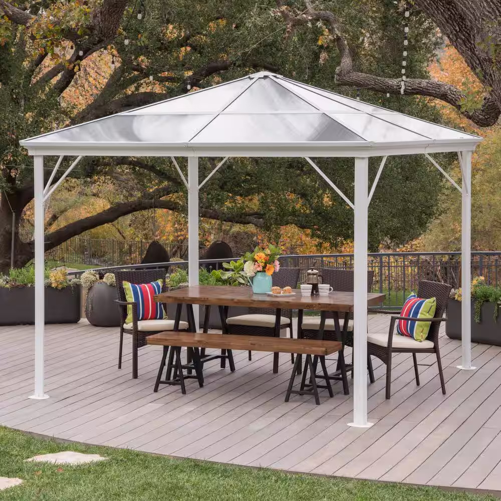 Noble House 9.84 ft. x 9.84 ft. White Aluminum-Framed Canopy Gazebo