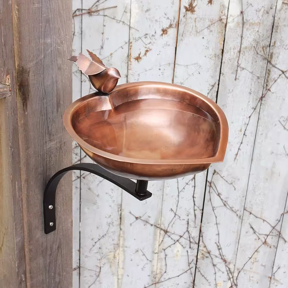 Achla Designs 9 in. Dia Antique Copper Heart Shaped Birdbath Bowl with Wall Mount Bracket
