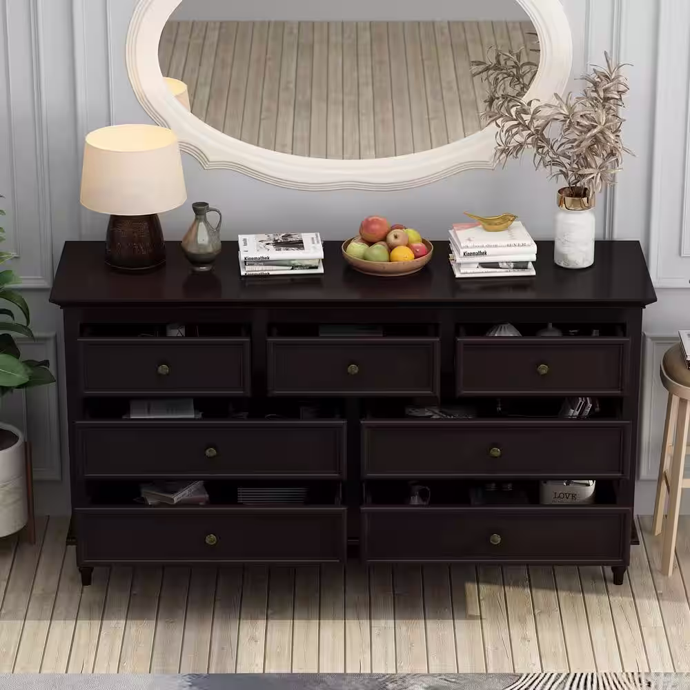 None 7-Drawer Brown Dresser Vanity Table Cupboard 29.6 in. H x 55.2 in. W x 15.7 in. D