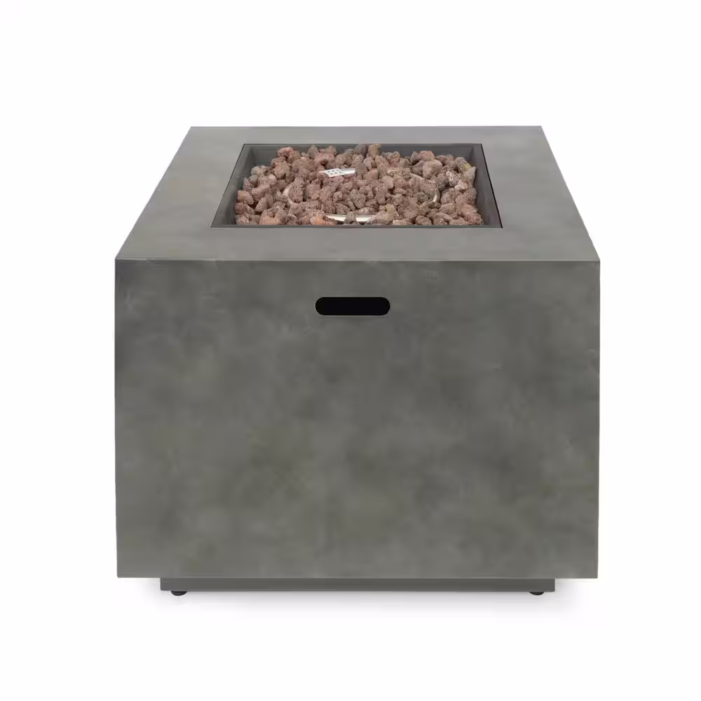 Noble House Wellington 33 in. x 24 in. Square Concrete Propane Fire Pit in Dark Grey