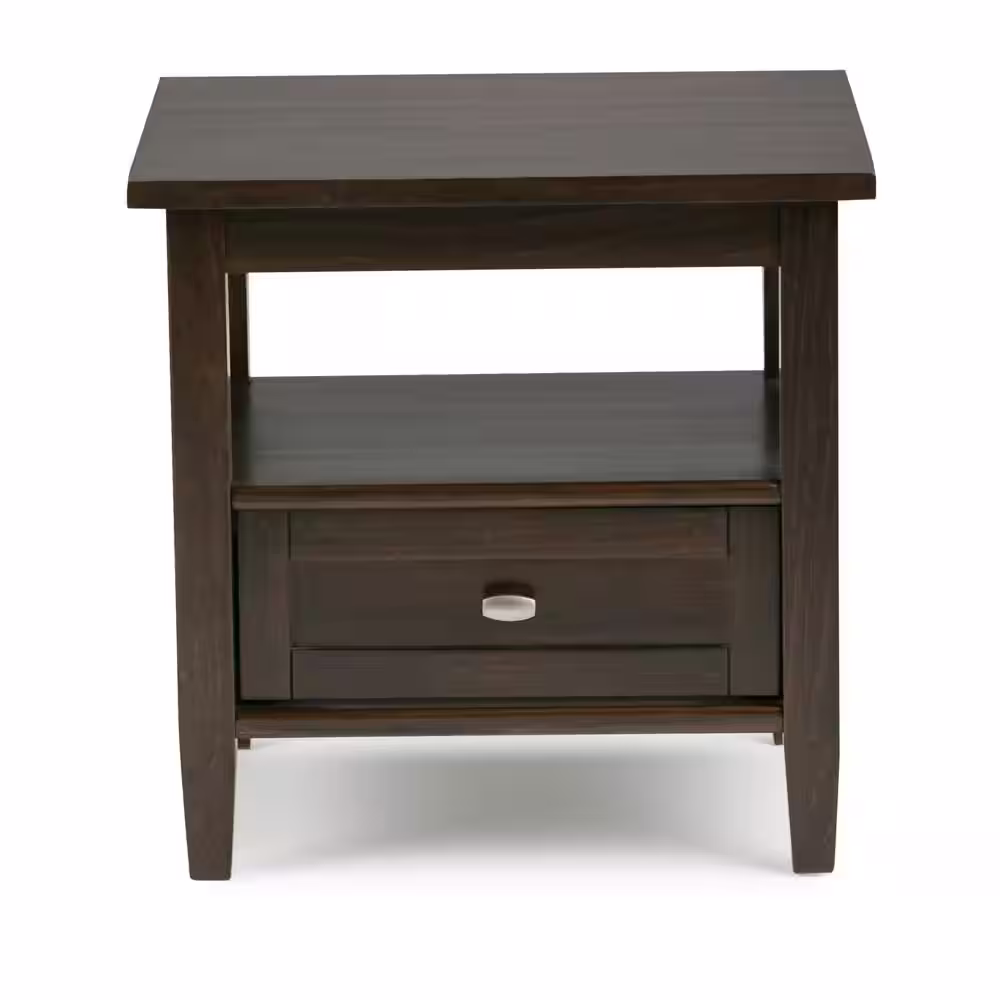 Simpli Home Warm Shaker Solid Wood 20 in. Wide Rectangle Transitional End Side Table in Tobacco Brown