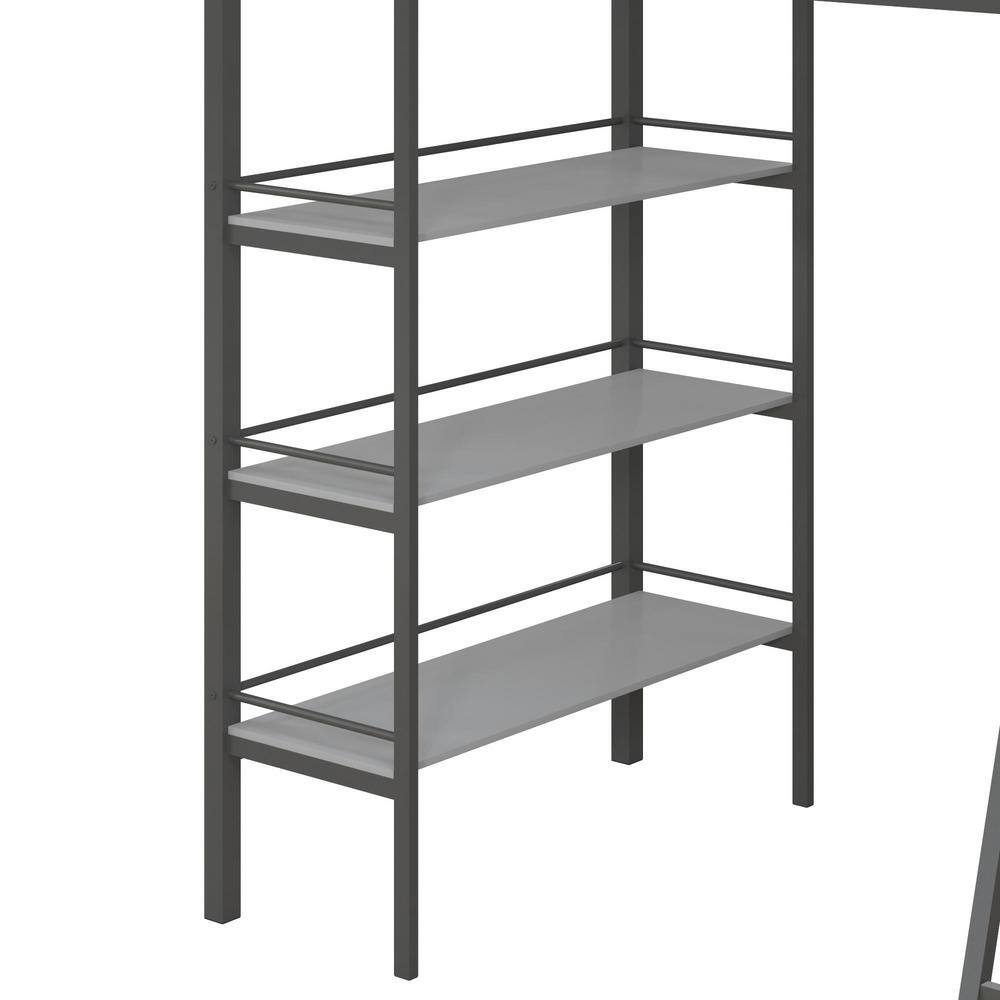 Little Seeds Nova Gunmetal Gray Metal Twin Loft Bed with Shelves
