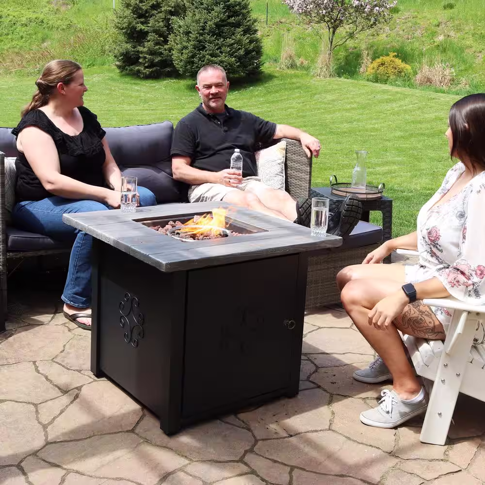 Sunnydaze Decor 30 in. Square Propane Gas Fire Pit Table with Lava Rocks