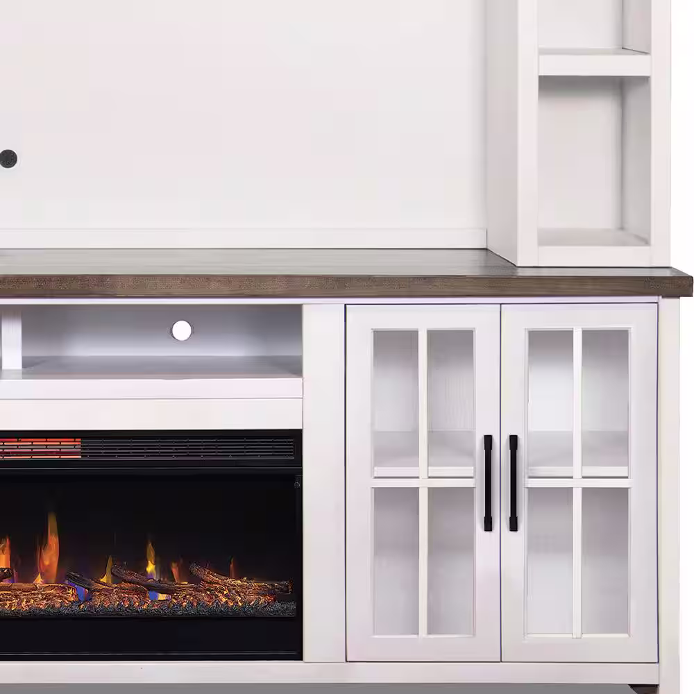 Bridgevine Home Hampton White & Bourbon TV Stand Fits TV's up to 85 in. with Electric Fireplace