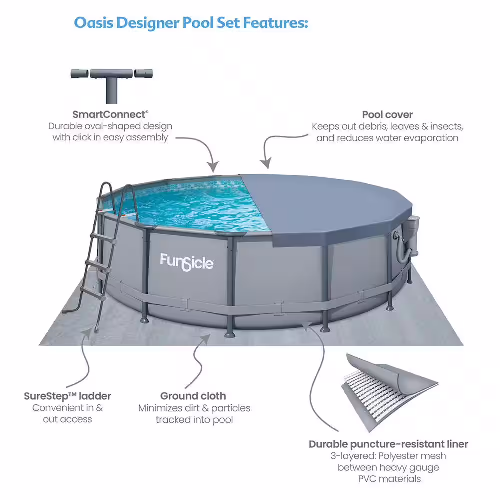 None Oasis 14 ft. Round 42 in. Deep Metal Frame Round Above Ground Pool with Pump