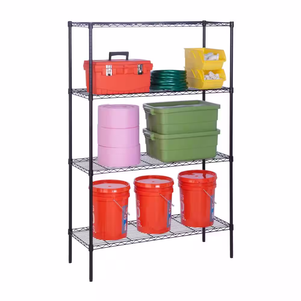 Honey-Can-Do Black Heavy Duty 4-Tier Steel Shelving Unit (48 in. W x 72 in. H x 18 in. D)