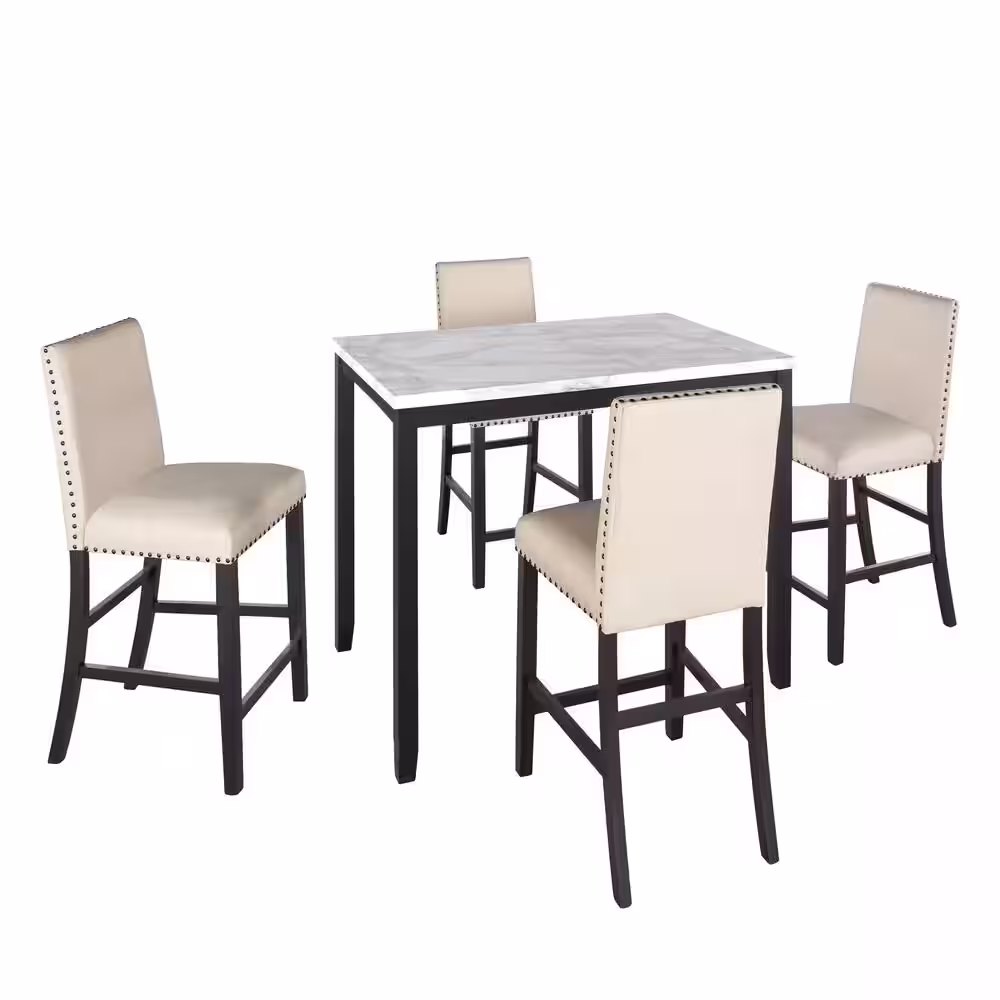 Harper & Bright Designs Faux Marble Top 5-Piece Beige Counter Height Dining Set