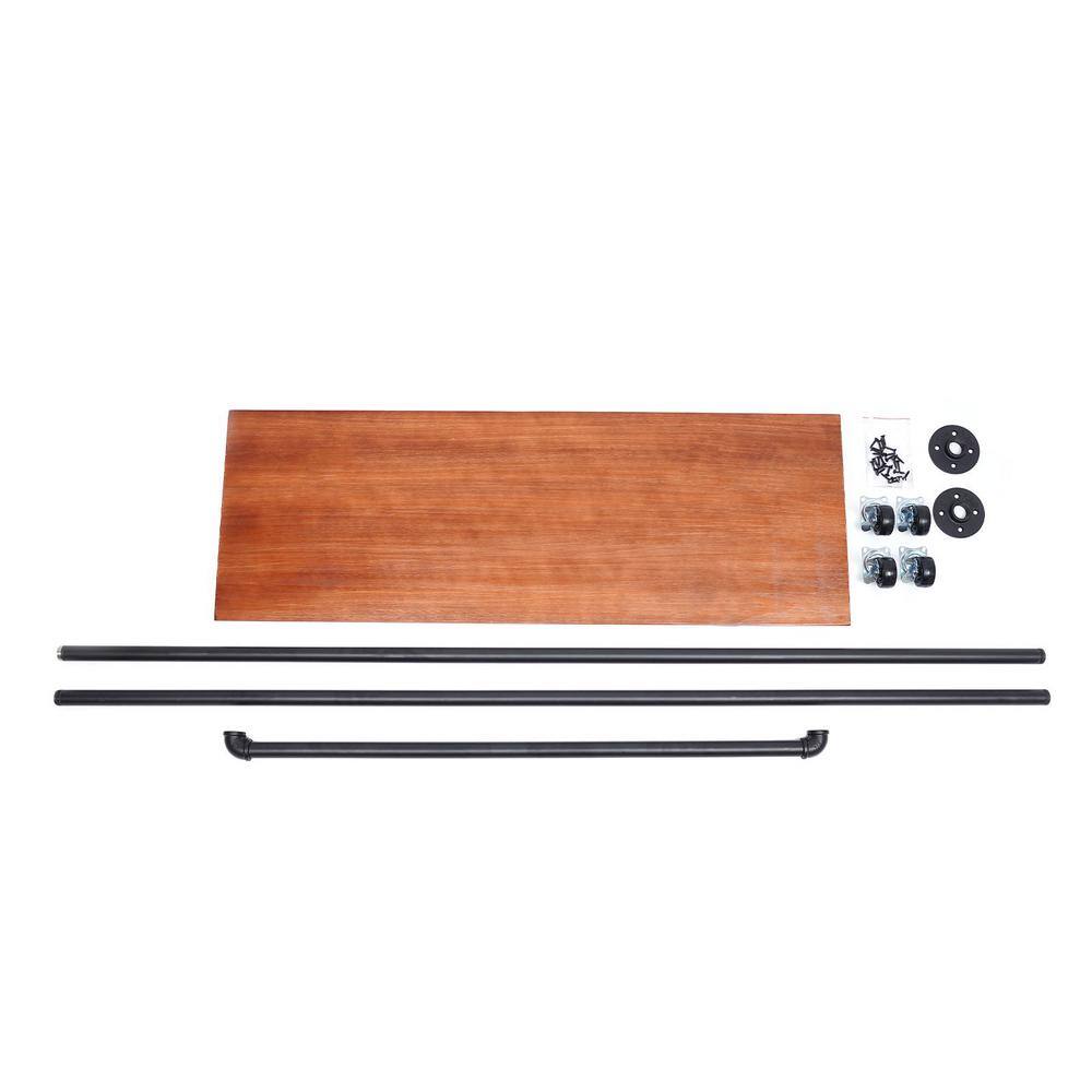 None Freestanding Rolling Black Iron Clothes Rack Display Stand with Top Rail & Lower Shelf 39.3 in. W x 63 in. H