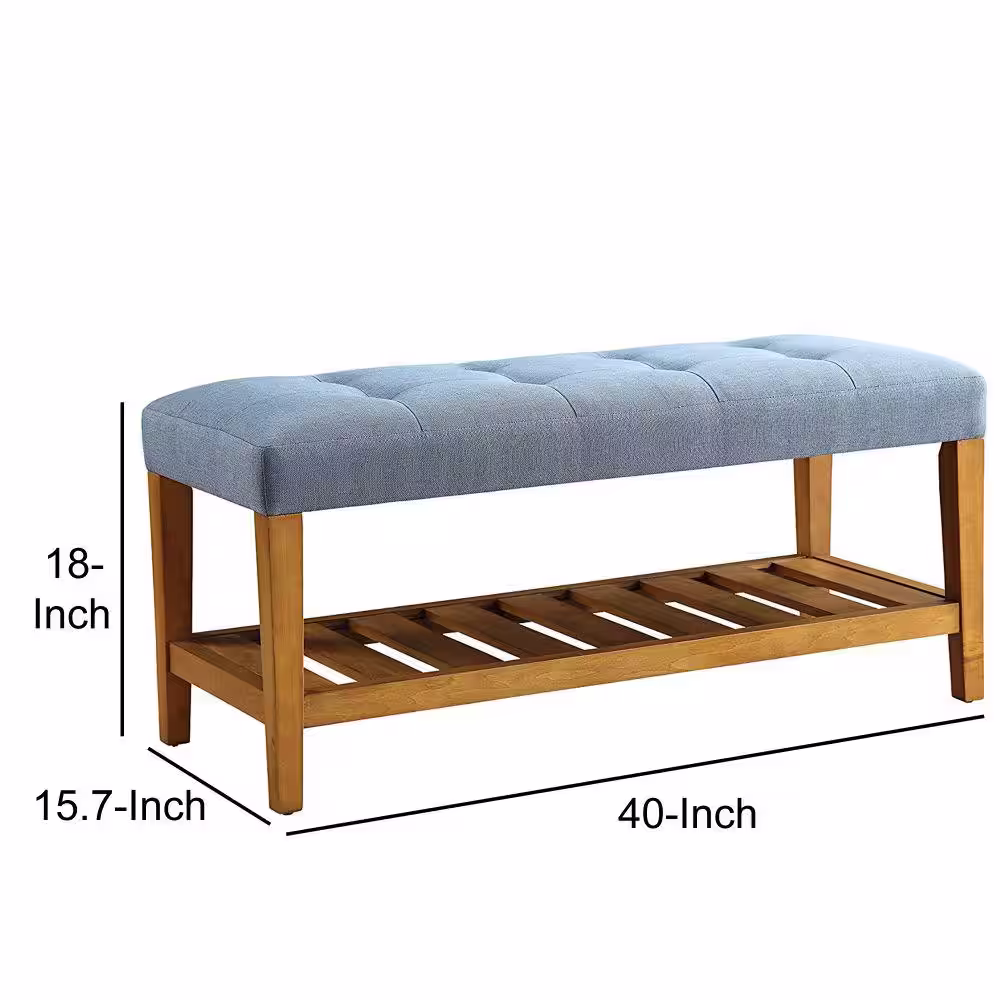 Benjara Blue and Oak Wooden Bench