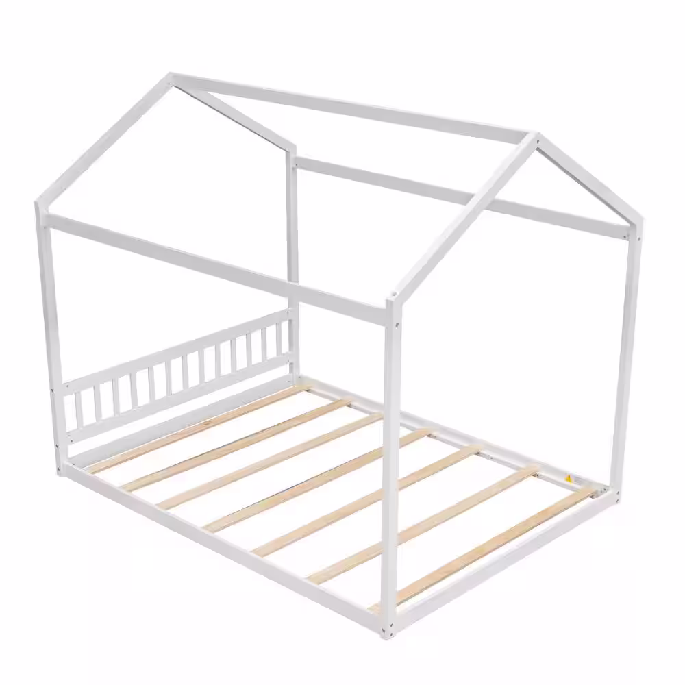 Harper & Bright Designs White Queen Wooden House Bed with Headboard