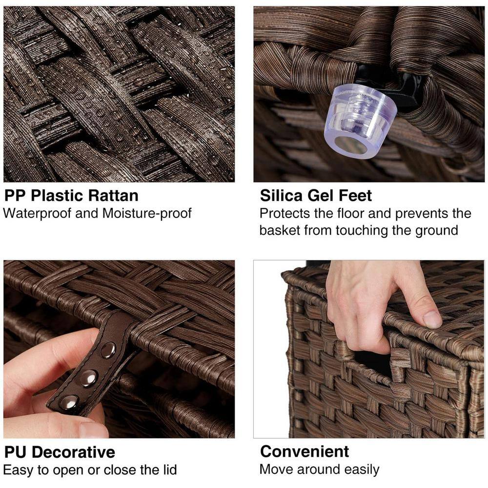 None 90L Rattan Laundry Basket Hamper with 2 Removable Liner Bags Brown