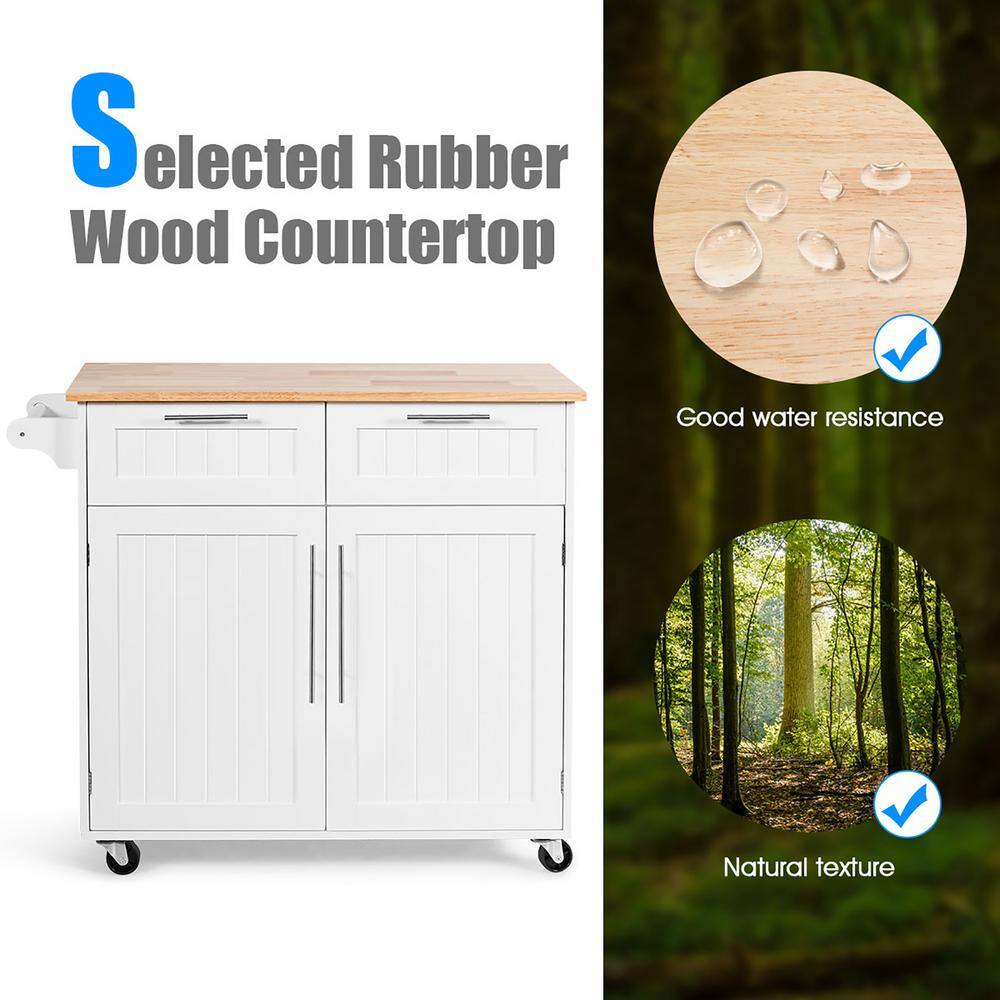 Costway White Kitchen Cart with Cabinet