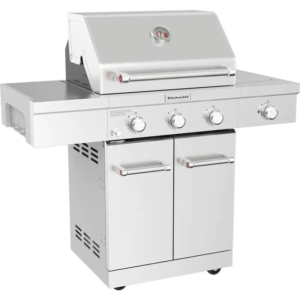 KitchenAid 3-Burner Propane Gas Grill in Stainless Steel with Ceramic Sear Side Burner