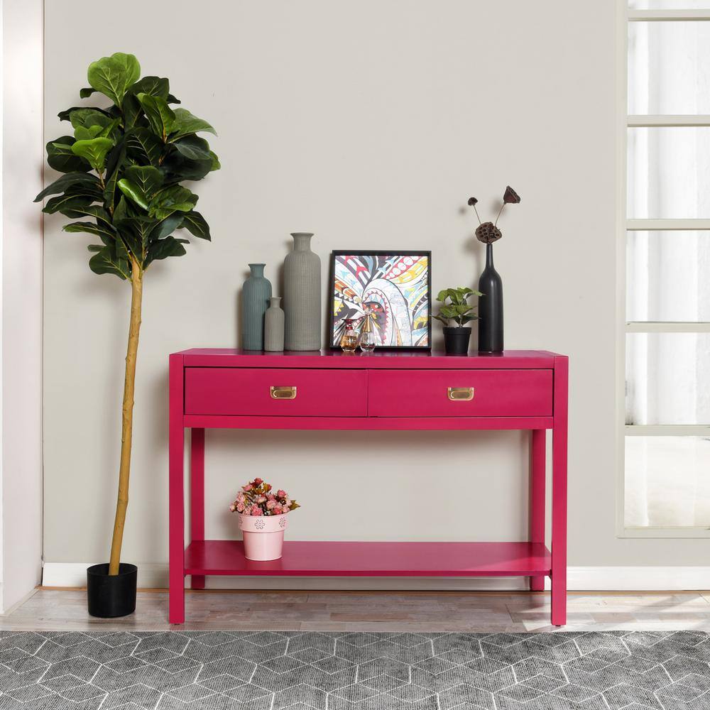 Homy Casa Bianca 44.3 in. Pink Standard Rectangle Wood Console Table with 2-Drawers