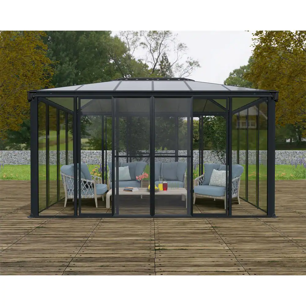 CANOPIA by PALRAM Ledro 10 ft. x 14 ft. Gray/Bronze Closed Gazebo / Hot Tub Enclosure and Solarium