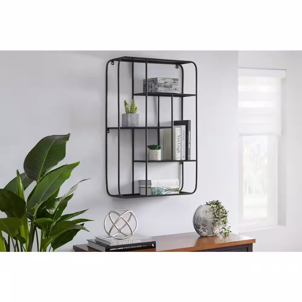 Home Decorators Collection Industrial Black Metal Wall Shelf (23 in. W x 33 in. H)