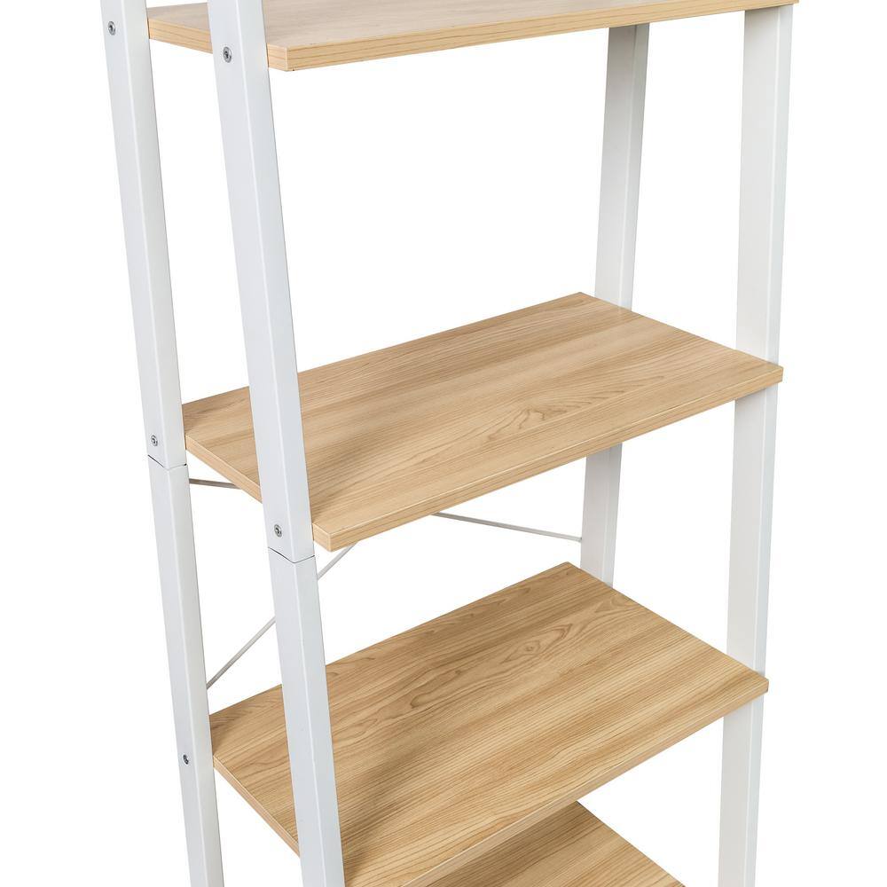 Honey-Can-Do Natural and White 5-Tier Ladder Steel A-Frame Shelving Unit (22 in. W x 67.7 in. H x 13.4 in. D)