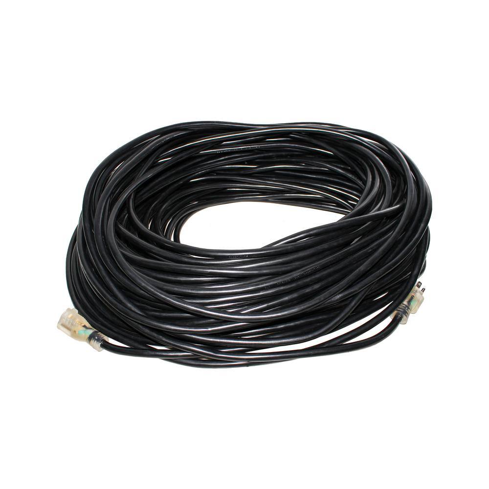 None 200 ft. 16/3 SJTW 6 Amp 125-Volt 750-Watt Lighted End Indoor/Outdoor Black Heavy-Duty Extension Cord (2-Pack)