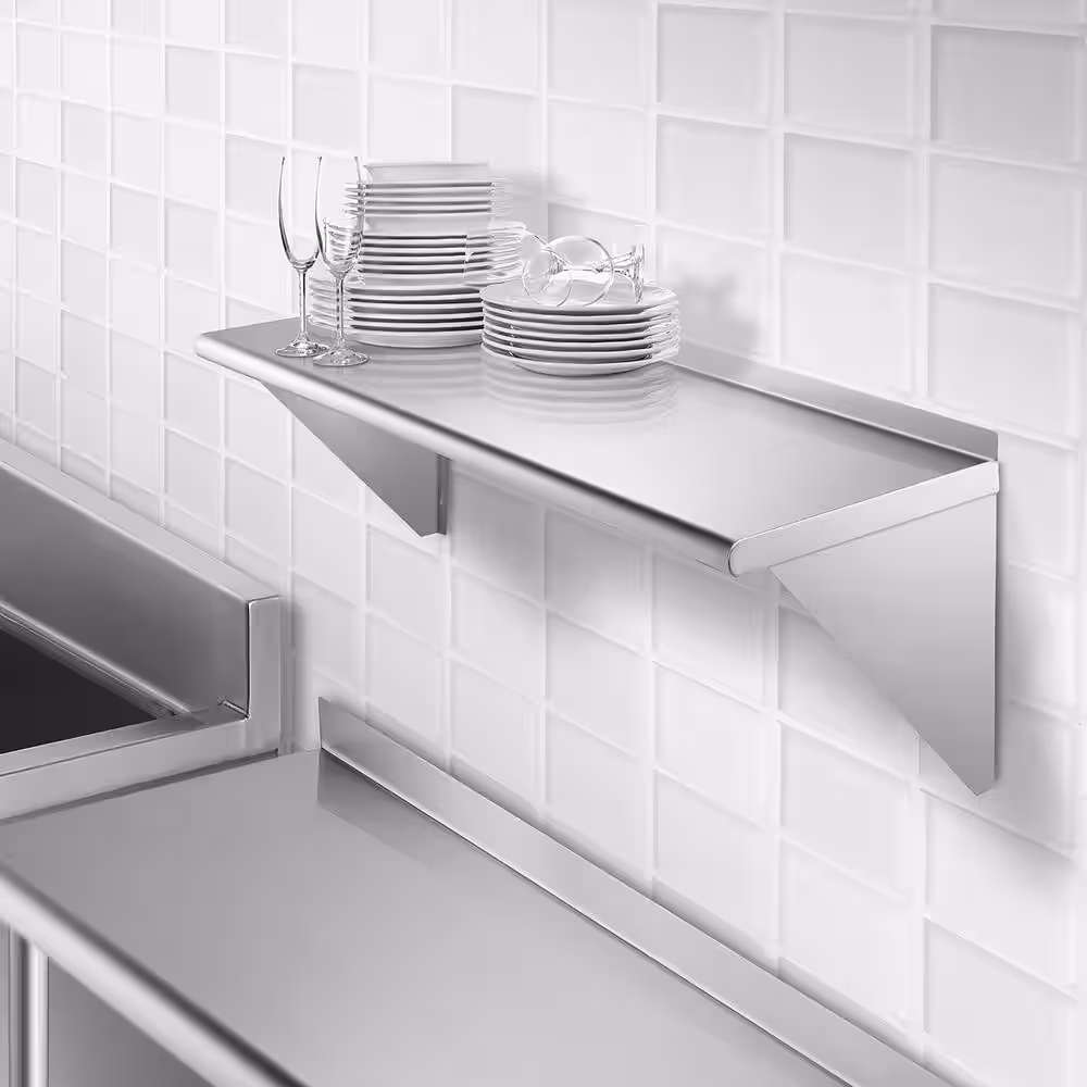 GRIDMANN 18 in. x 48 in. x 18.5 in. Stainless Steel Wall-Mount Garage Wall Shelf with Brackets