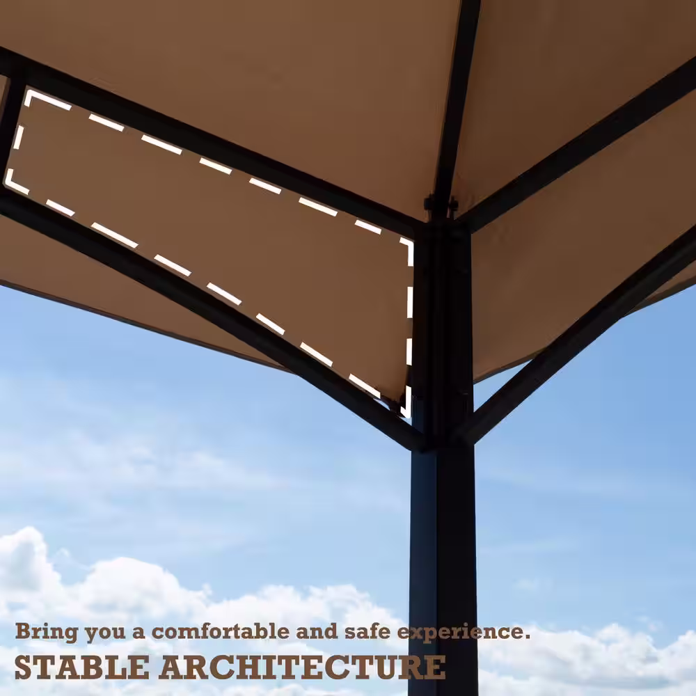 KOZYARD Andra 8 ft. x 5 ft. Beige Soft Top Barbecue (BBQ) Grill Canopy (Tent) with 4-Pieces Magnetic Detachable LED Light