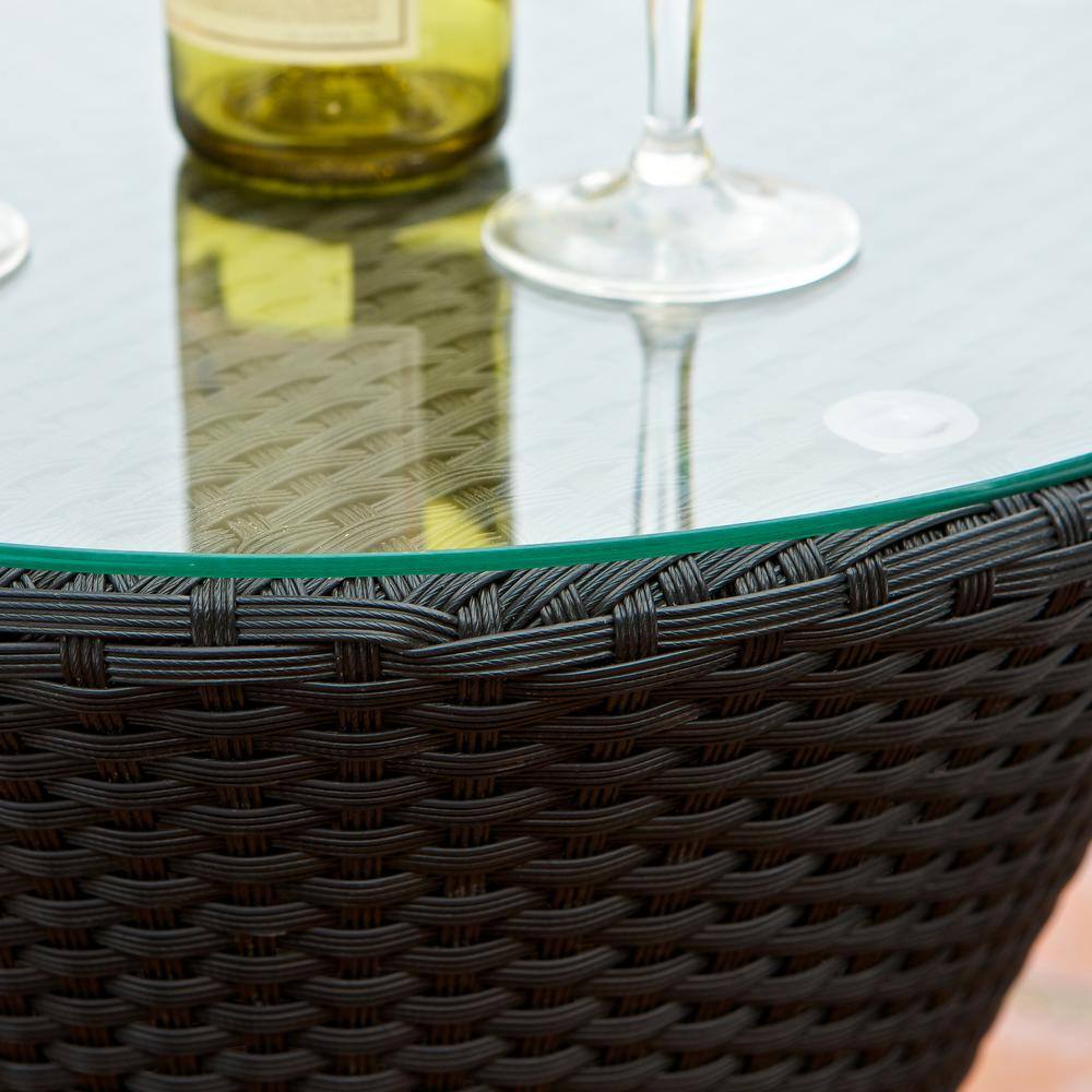 Noble House Kono Black 3-Piece Faux Rattan Patio Conversation Set with White Cushions