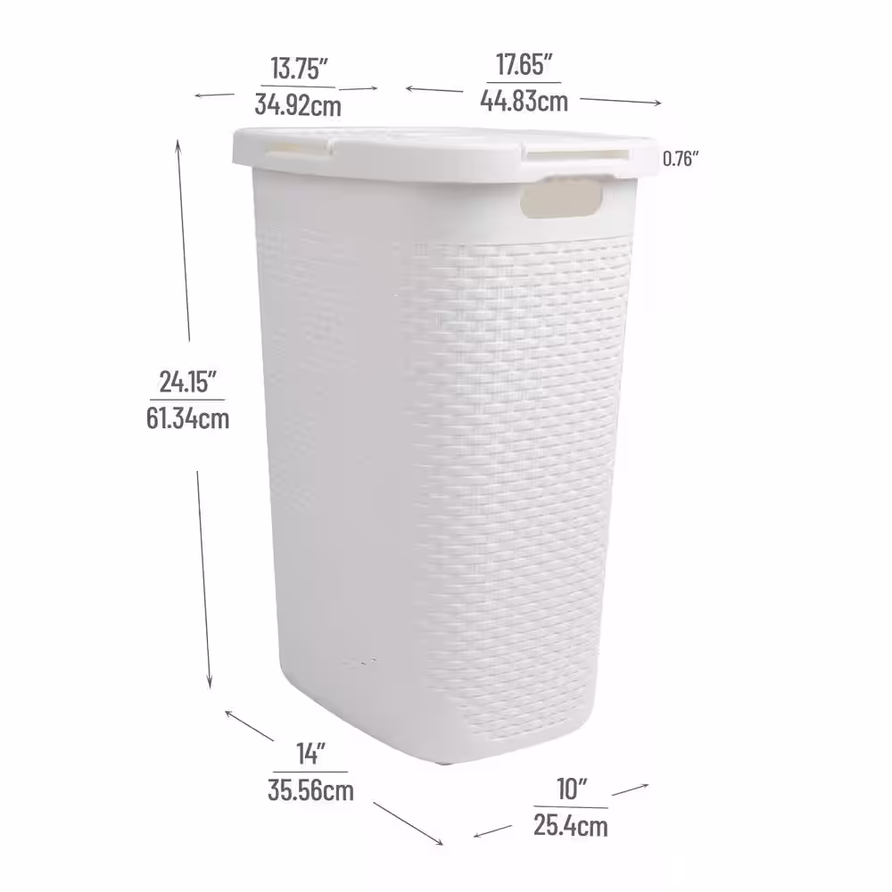 Mind Reader Basket Collection 60 Liter (15kg/33lbs) Capacity Laundry Hamper, Cut Out Handles, Attached Hinged Lid, White