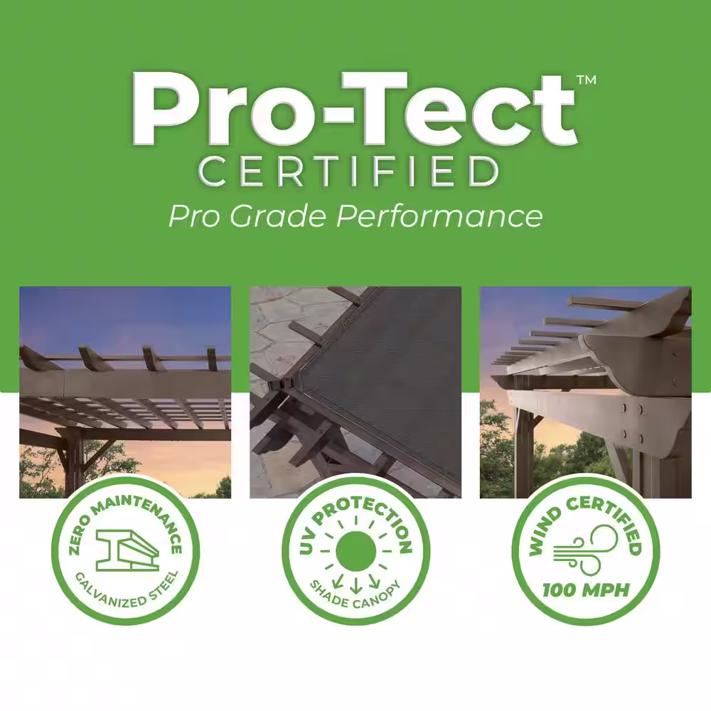 Backyard Discovery Ashford 12 ft. x 14 ft. Brown Steel Traditional Pergola with Sail Shade Soft Canopy