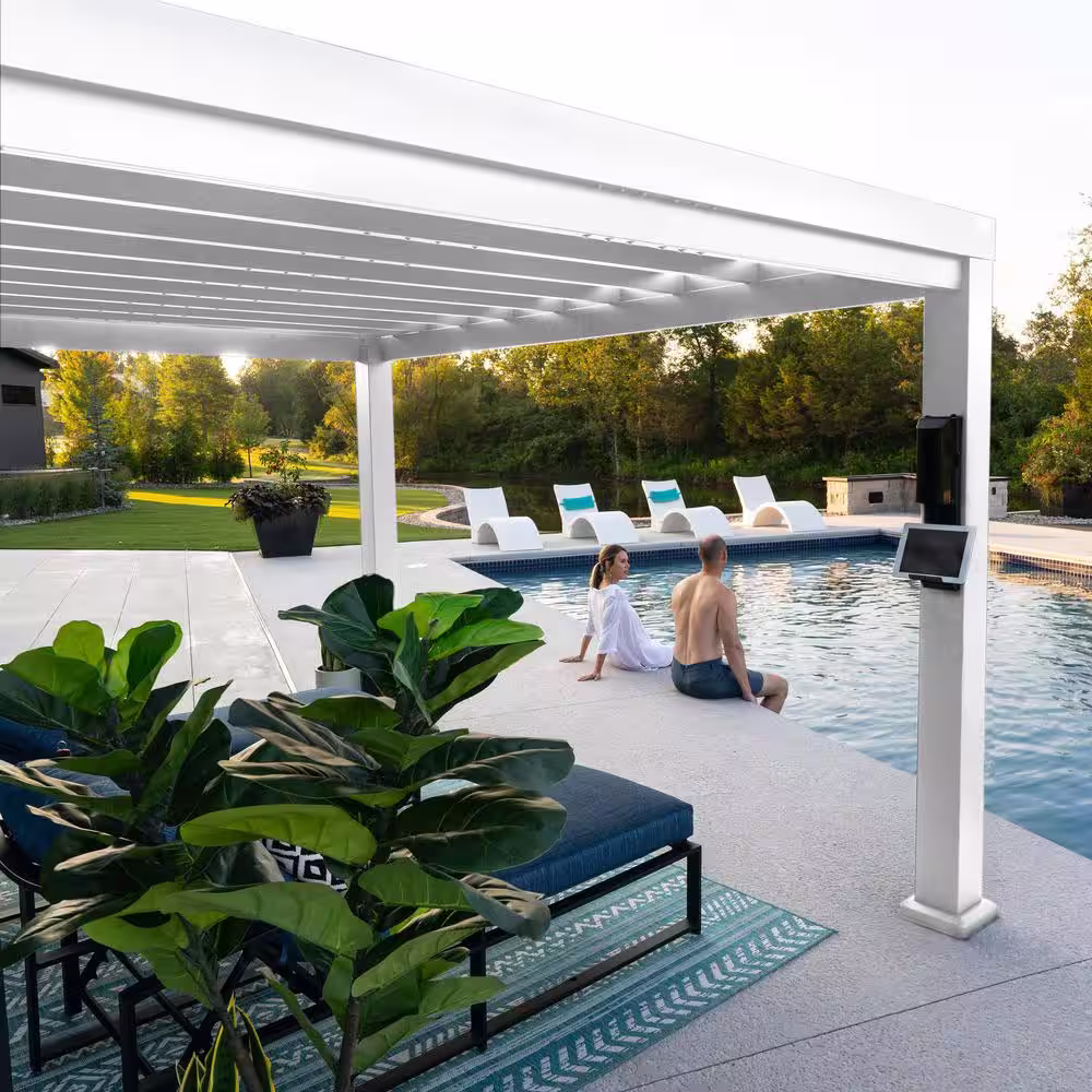None Windham 12 ft. x 10 ft. White Steel Modern Pergola with Sail Shade Soft Canopy