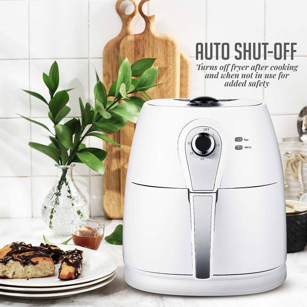 OVENTE 3.2 qt. White Electric Air Fryer with 30-min Timer, Adjustable Temperature Controls, Includes Fry Basket and Grill Pan