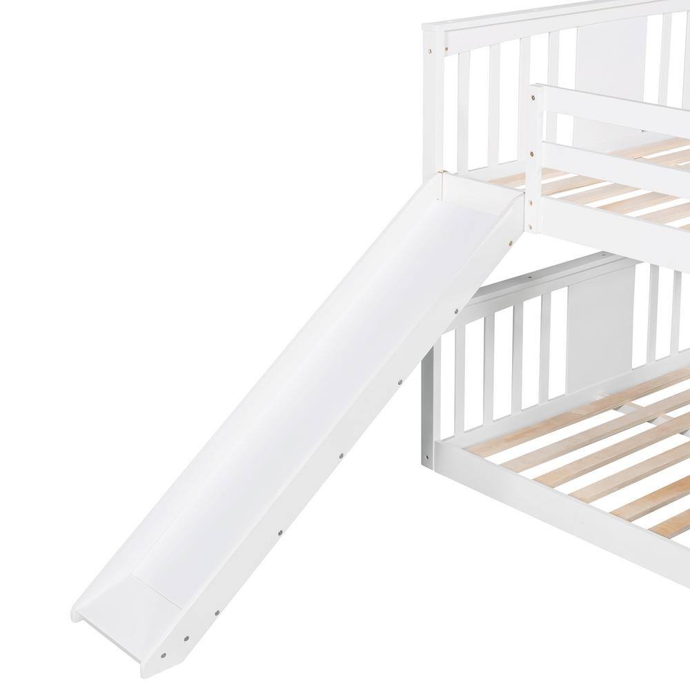 Harper & Bright Designs White Full Over Wooden Bunk Bed with Slide and Ladder