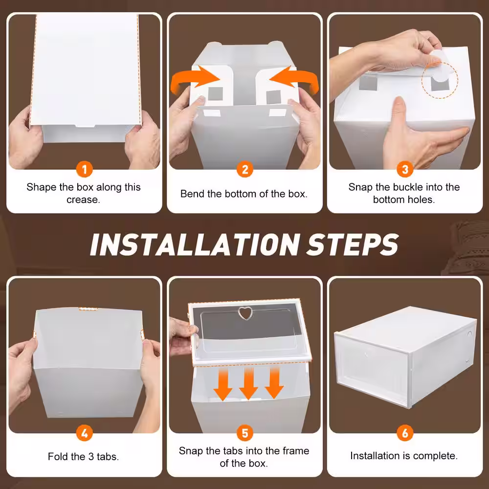 None 20-Pair White Plastic Stackable Drop Front Shoe Boxes with Lid