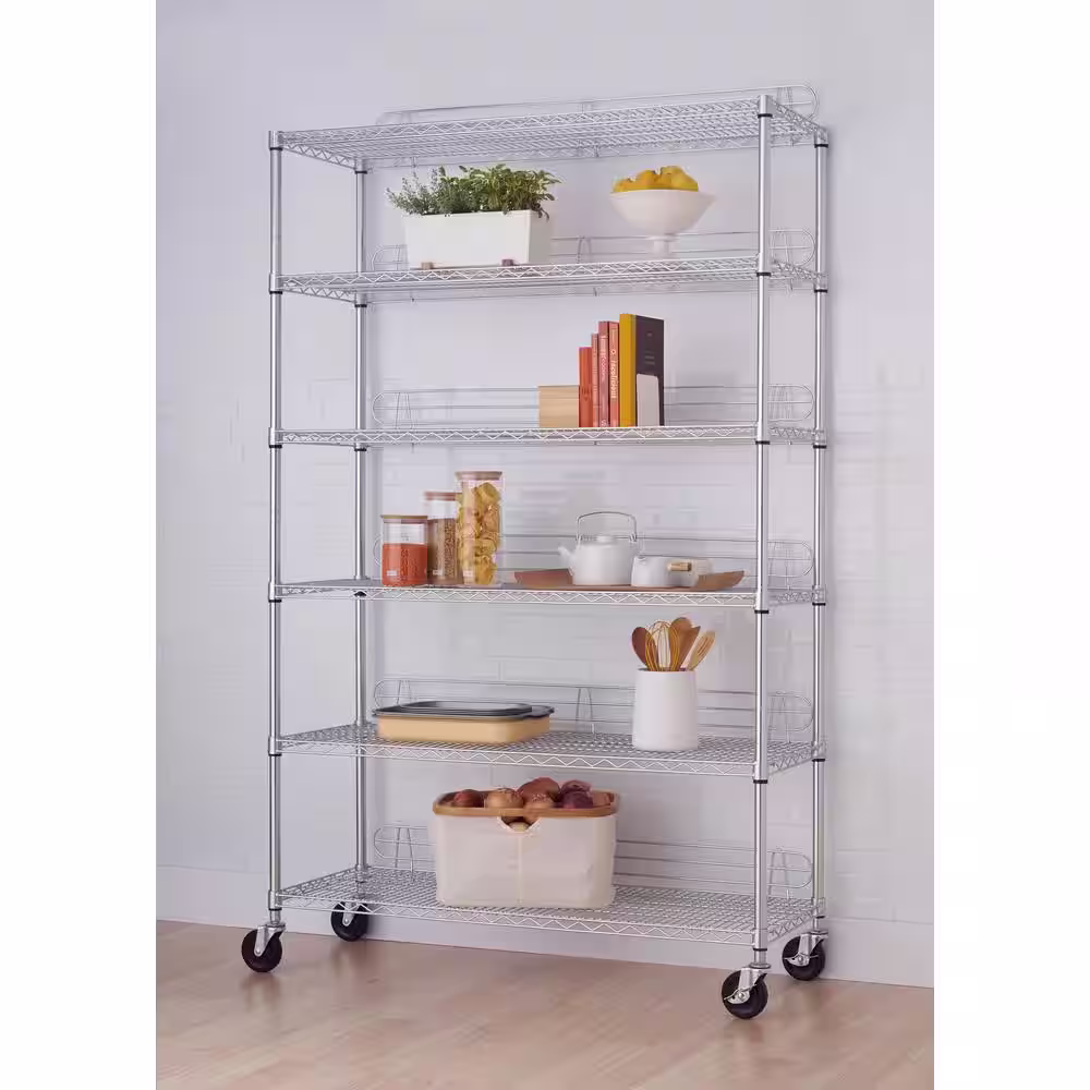 TRINITY 8-Pack Chrome 6-Tier Rolling Steel Wire Shelving Unit (48 in. W x 77 in. H x 18 in. D)