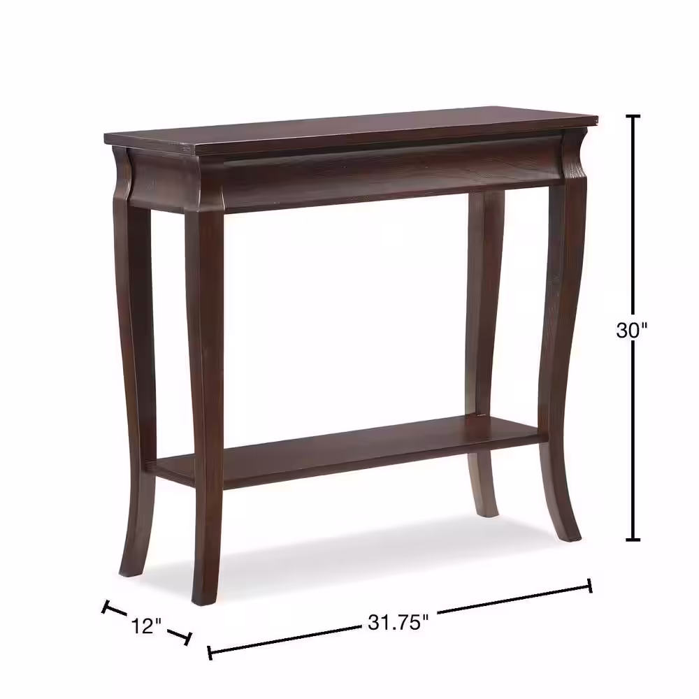 Leick Home Luna 32 in. Rich Chocolate Oak Standard Rectangle Wood Console Table with Shelves