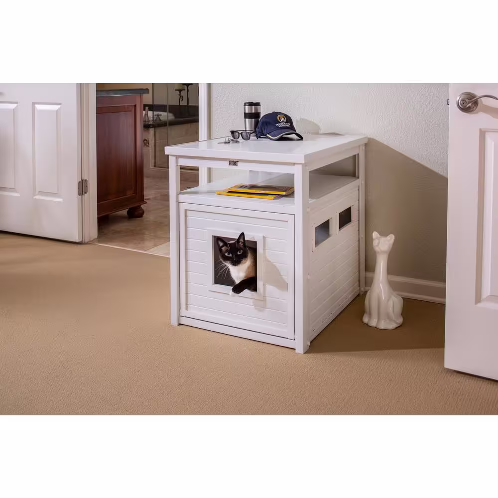 None ECOFLEX Jumbo Litter Box Cover End Table in Antique White