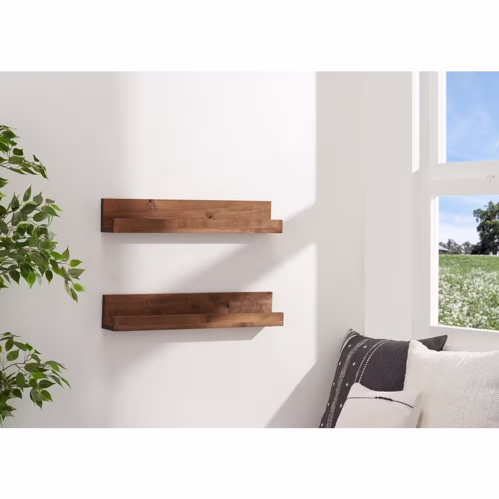 None 4 in. x 28 in. x 4.75 in. Walnut Solid Wood Nursery Floating Bookshelves (Set of 2)