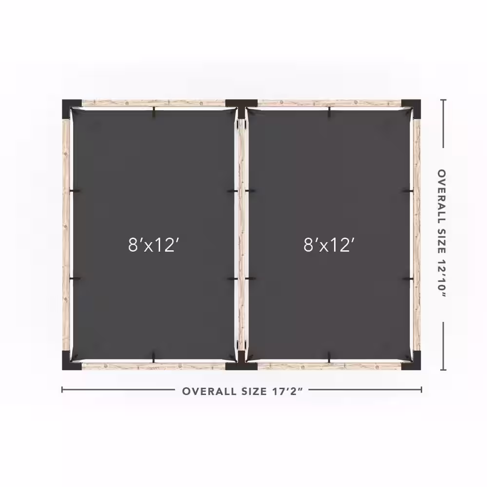 TOJA GRID 12 ft. x 16 ft. Double Pergola Kit with 2 Graphite Shade Sails, for 4x4 Wood