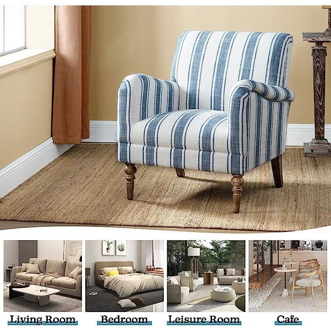 JAYDEN CREATION Hallstatt Navy Classic Wooden Upholstery Accent Arm Chair with Wood Base