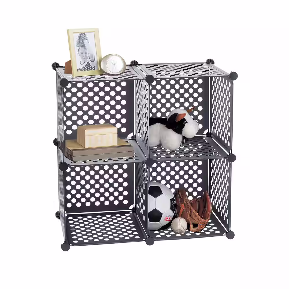 ORGANIZE IT ALL 30.25 in. H x 30.25 in. W x 14.75 in. D Black Plastic 4-Cube Organizer