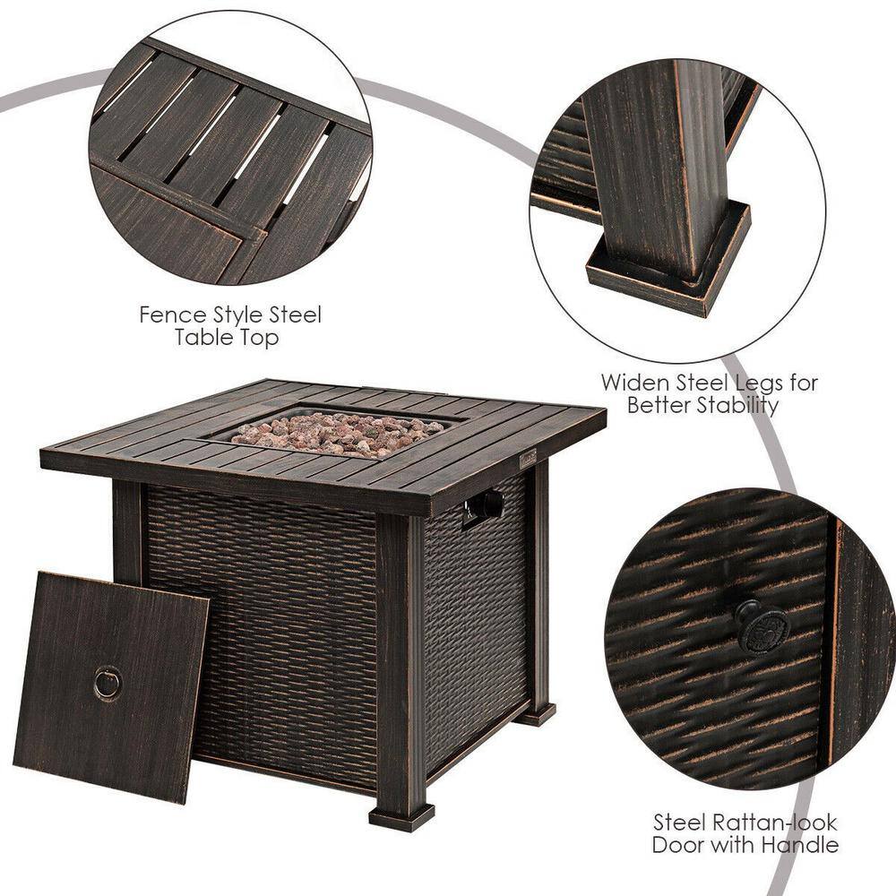 None 30 in. Bronze 50000 BTU Square Propane Gas Fire Pit Table