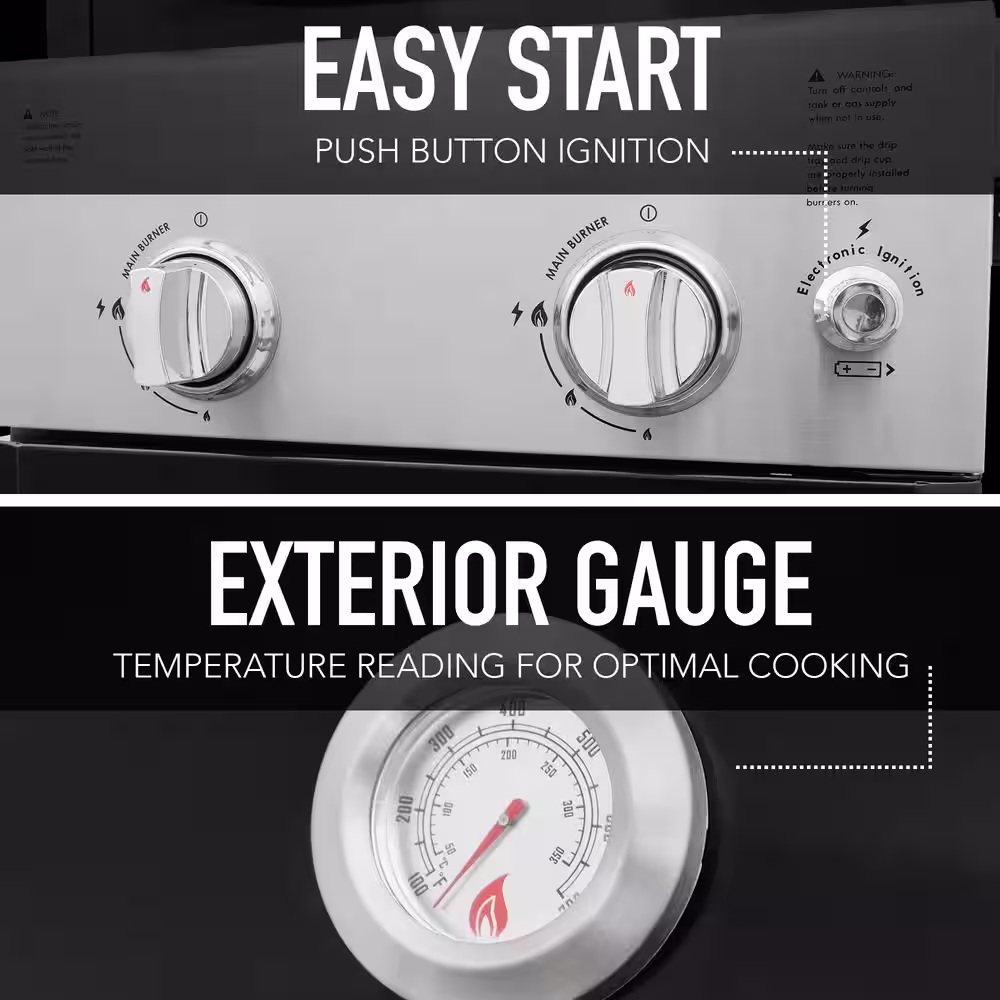 PERMASTEEL 2-Burner Pedestal Propane Gas Grill in Black With Folding Side Shelves