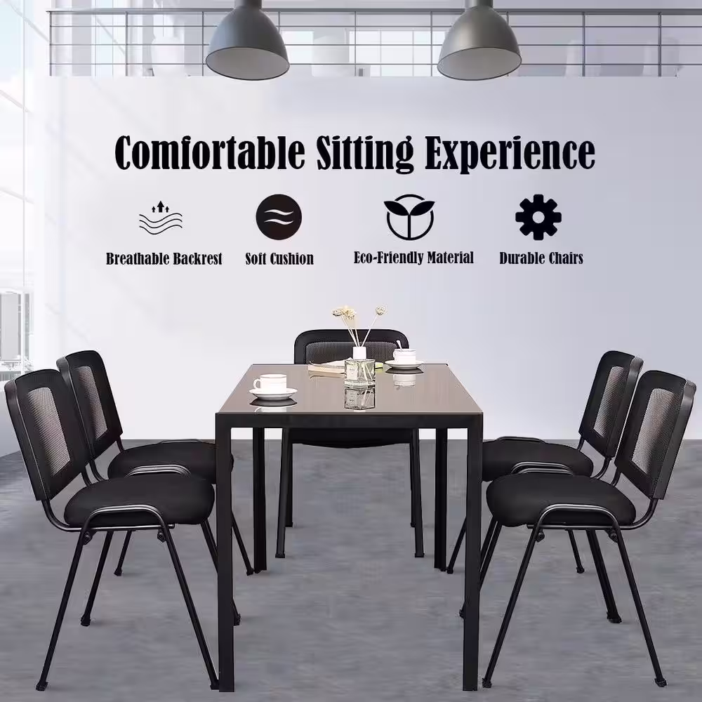Boyel Living Conference Chairs Black Office Waiting Room Guest Reception Chairs with Mesh Back (Set of 5)