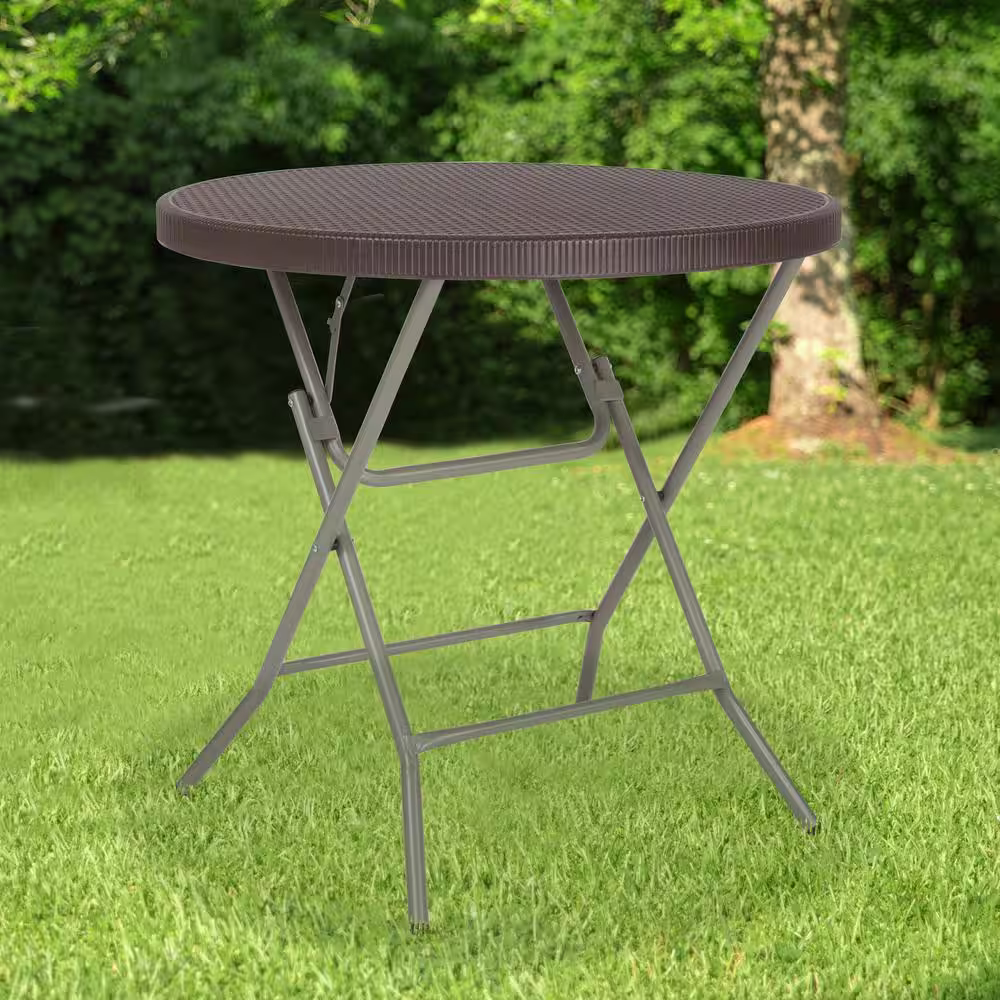 None 31.5 in. Brown Plastic Tabletop Metal Frame Folding Table