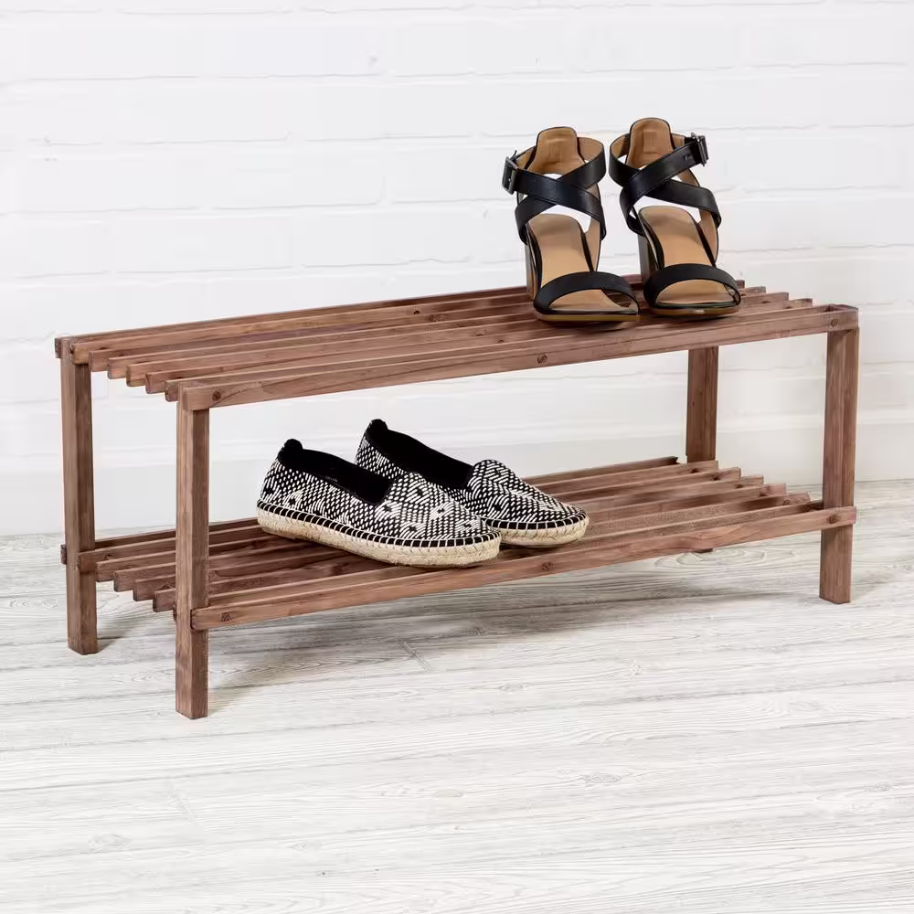 Honey-Can-Do 11.61 H 8-Pair Brown Pine Shoe Rack