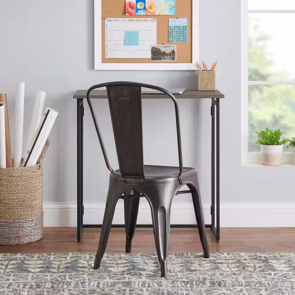 StyleWell 30 in. Rectangular Black Metal Folding Writing Desk with Grey Wood Top