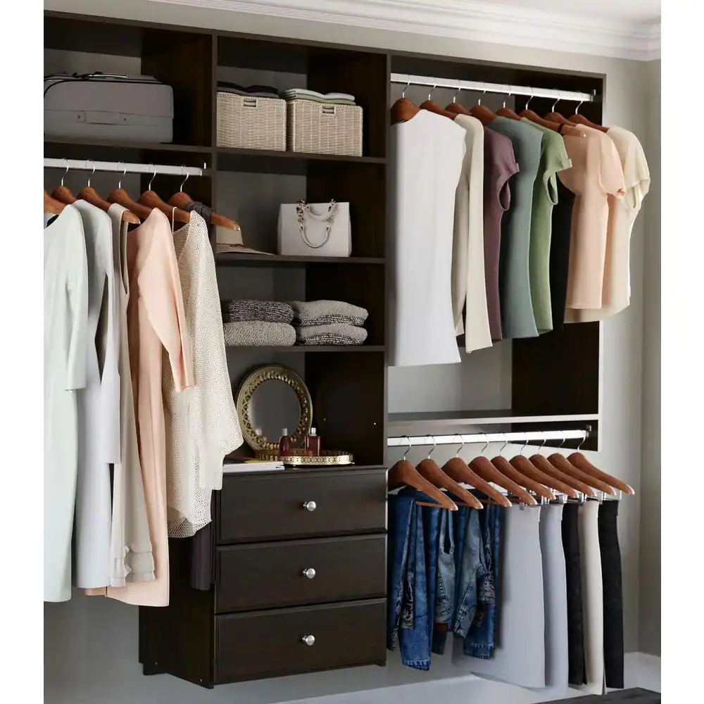 Closet Evolution 120 in. W - 144 in. W Espresso Wood Deluxe Closet System