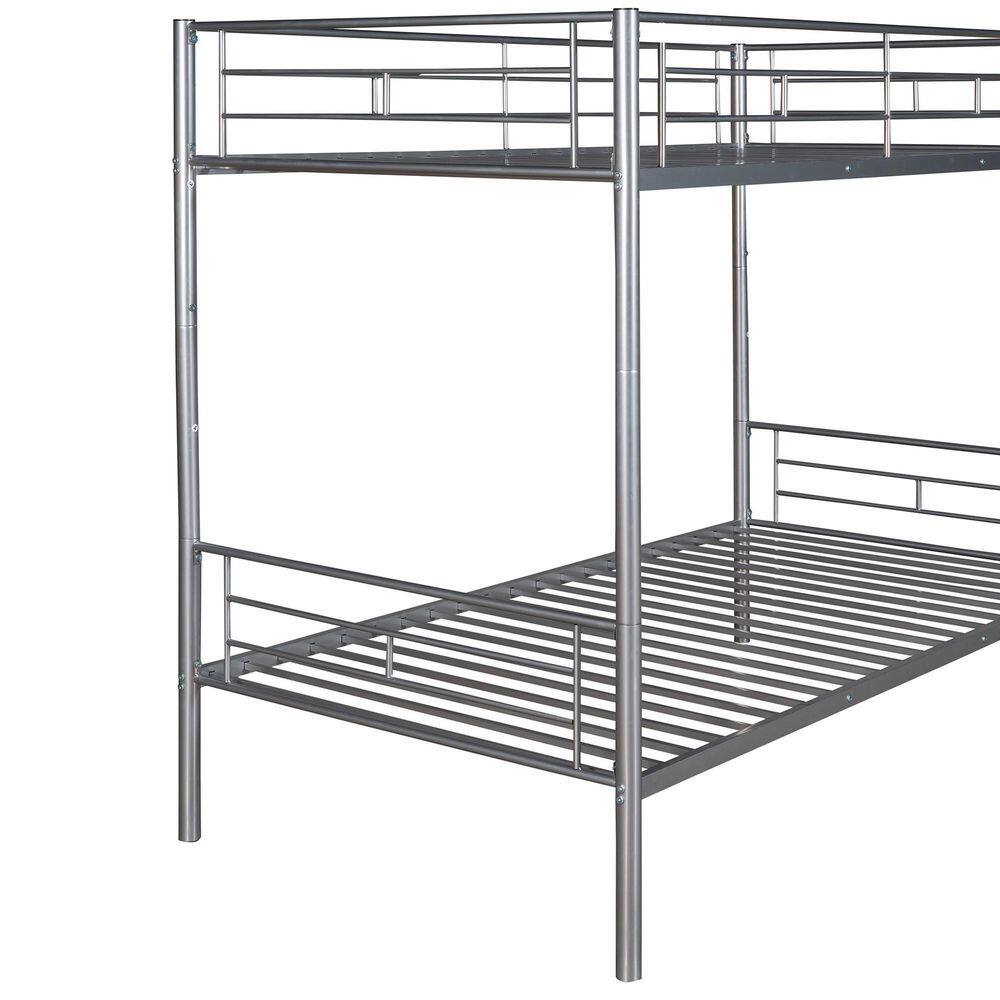 None Silver Simple and Durable Twin Over Twin Metal Bunk Bed (78.1 in. L x 41.4 in. W x 65.3 in. H)