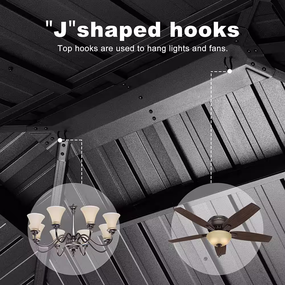 ABCCANOPY 10 ft. x 12 ft. Gray Hardtop Patio Gazebo Galvanized Steel Double Roof Aluminum Pavilion with Netting and Curtain